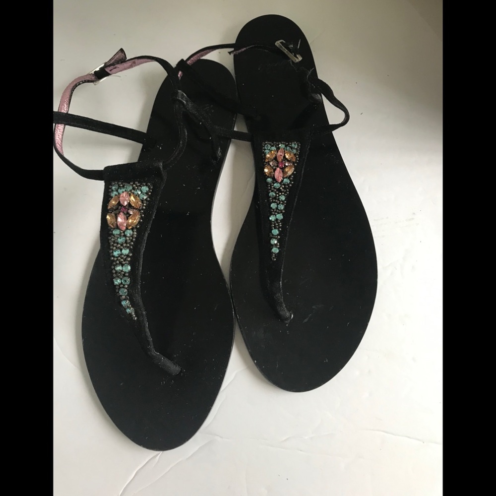 Franklin Elman NEW Jewel Thong T-Strap Leather Sandals Flats Open Toe Bead Italy